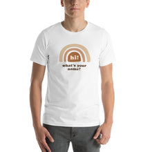 Load image into Gallery viewer, &quot;Hi! What&#39;s Your Name?&quot; Adult Tee (Yellow Design) | White